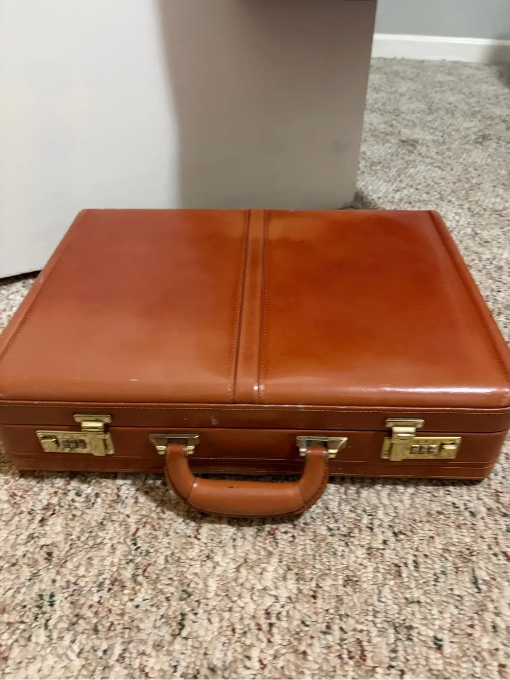 Tan and Cream Leather Briefcase Organizer - code numbers for locking
